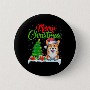 Corgi Dog Weihnachtsbaum Lichter Funny Xmas Corgi Button