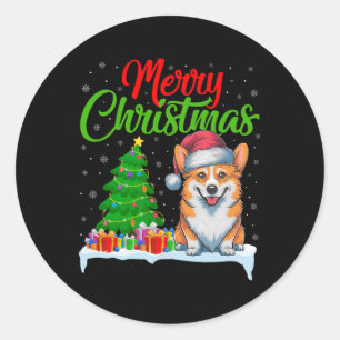 Corgi Dog Weihnachtsbaum Lichter Funny Xmas Corgi  Runder Aufkleber