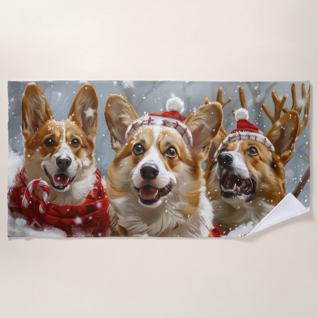Corgi Dog Weihnachtsfest Strandtuch (Vorderseite)