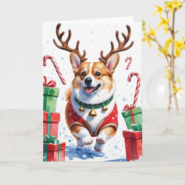Corgi Dog Weihnachtsgrüßen Karte (Gelbe Blume)