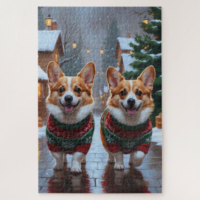 Corgi Dogs Christmas Snow Holiday (Vertikal)