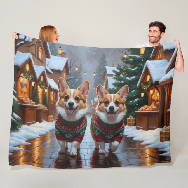 Corgi Dogs Christmas Snow Holiday Fleecedecke (Beispiel)