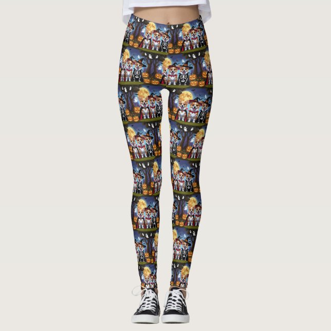 Corgi Dogs Pumpkin Halloween Funny Leggings (Vorderseite)