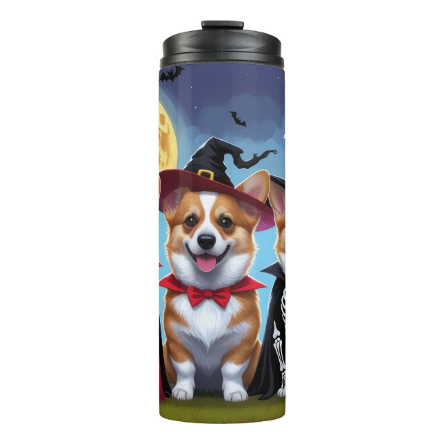 Corgi Dogs Pumpkin Halloween Funny Thermosbecher (Vorderseite)