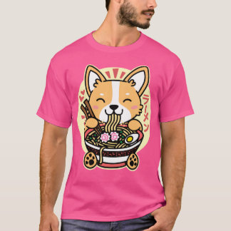 Corgi Eating Ramen Niedlich Kawaii Noodles T-Shirt