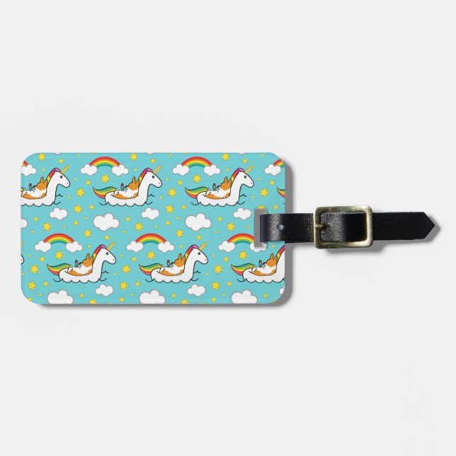 Corgi-Einhorn Floatie Gepäckanhänger (Vorderseite horizontal)