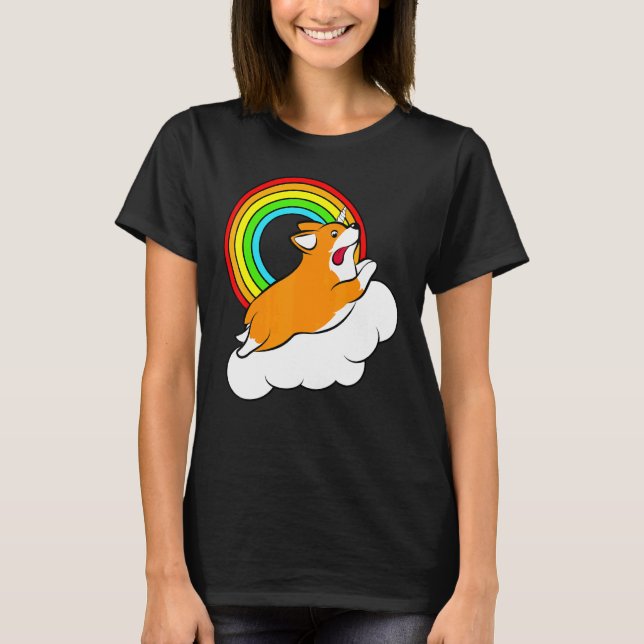 Corgi-Einhorn Regenbogen T-Shirt (Vorderseite)