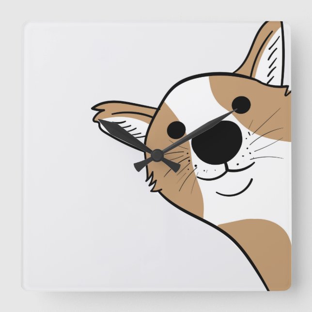 Corgi Face Quadratische Wanduhr (Vorderseite)