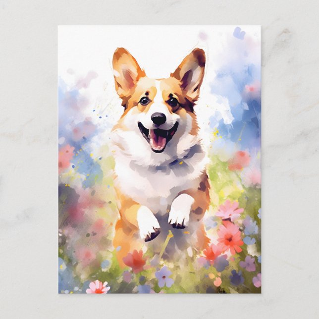 Corgi farbige Aquarellbilder Postkarte (Vorderseite)