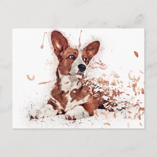 Corgi & Feather Art Postkarte (Vorderseite)