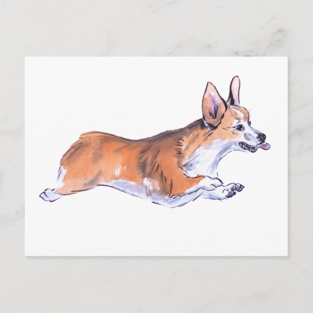 Corgi Flight Sumie Malerei Postkarte (Vorderseite)