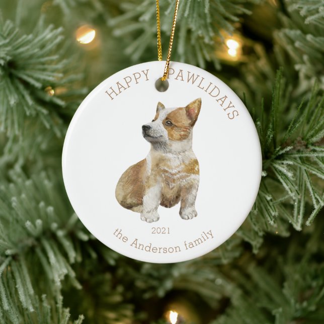 Corgi-Foto Keramik Ornament (Baum)