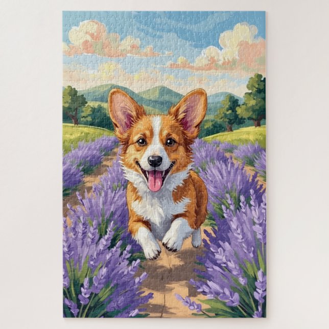 Corgi Frühling Lavendel Feld Süßer Hund (Vertikal)