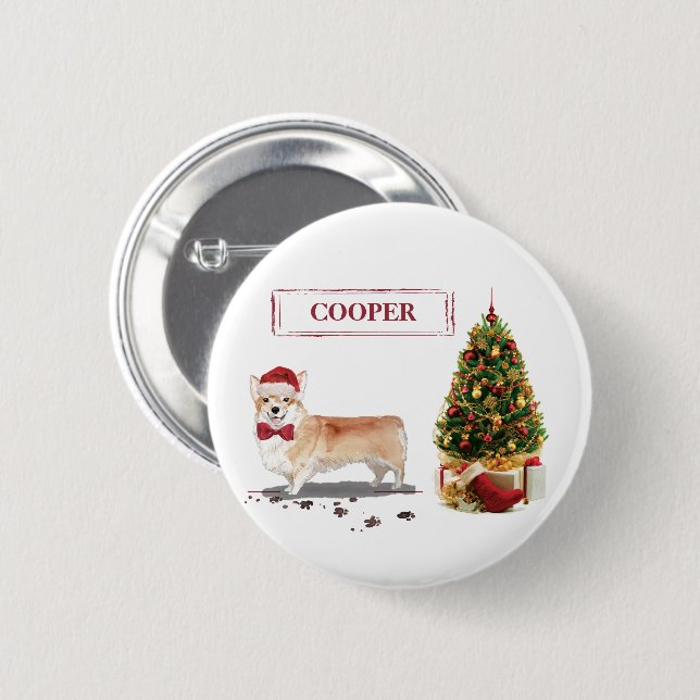 Corgi Funny Christmas Dog mit Tree Button (Vorne & Hinten)