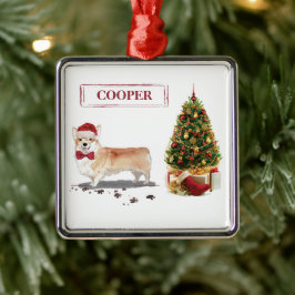 Corgi Funny Christmas Dog mit Tree Ornament Aus Metall