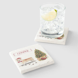 Corgi Funny Christmas Dog mit Tree Steinuntersetzer