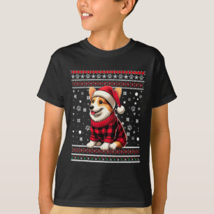 Corgi Funny Ugly Buffalo Karierte Weihnachtsmannmü T-Shirt