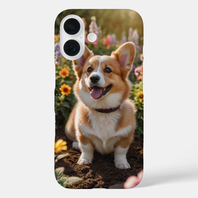 Corgi Garden Fun iPhone 16 Hülle (Rückseite)