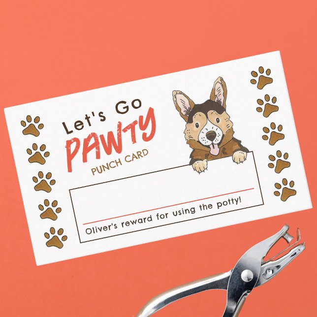 Corgi gehen wir Pawty Potty Training Punch Card Visitenkarte (Von Creator hochgeladen)