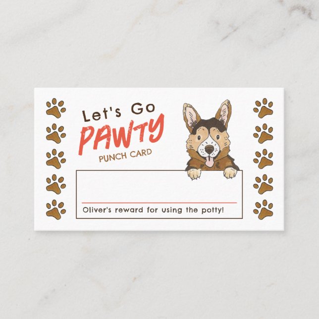 Corgi gehen wir Pawty Potty Training Punch Card Visitenkarte (Vorderseite)