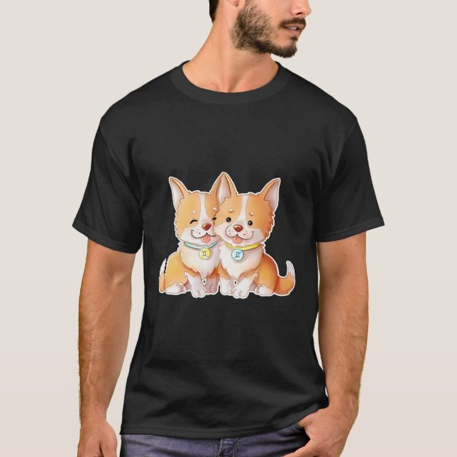 Corgi Gemini Tierwalisischer Hausbesitzer Astrol T-Shirt (Vorderseite)