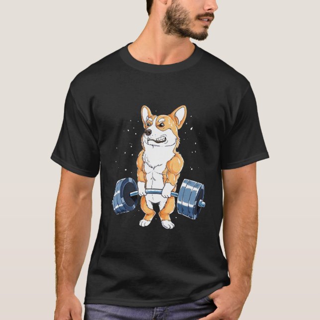 Corgi Gewichtheben T-Shirt (Vorderseite)