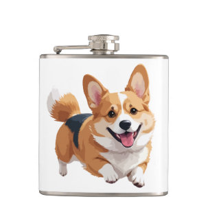 Corgi glücklich spielerischer Spaß springen in der Flachmann
