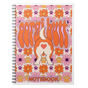 Corgi Groovy Blumen Notizbuch - Retro Corgi Hund H Notizblock