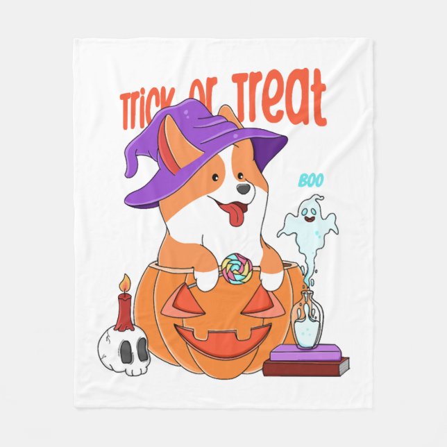 Corgi Halloween Fleecedecke (Vorderseite)