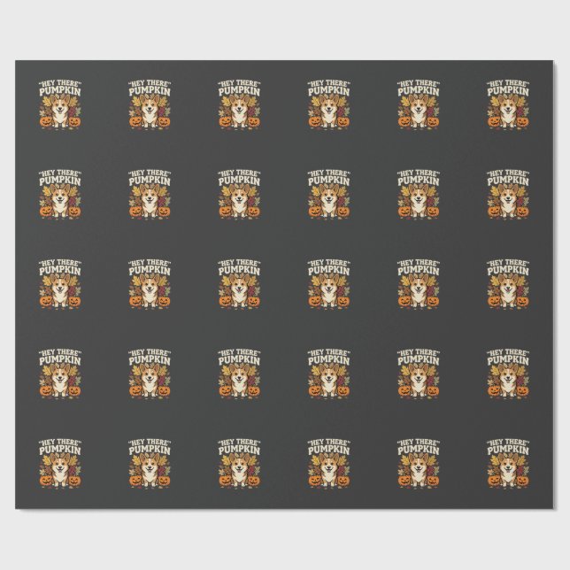 Corgi Halloween Hey There Kürbis-Design Geschenkpapier (Flach)