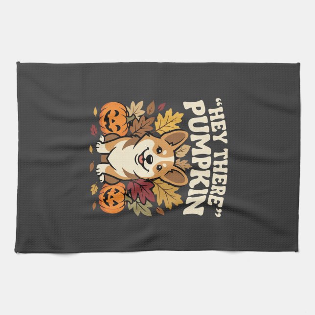 Corgi Halloween Hey There Kürbis Design Geschirrtuch (Horizontal)