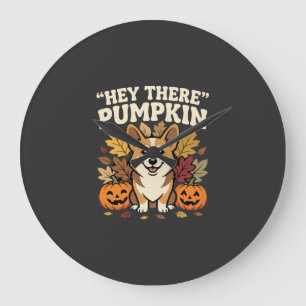 Corgi Halloween Hey There Kürbis Design Große Wanduhr