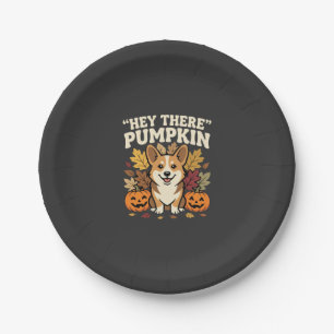 Corgi Halloween Hey There Kürbis-Design Pappteller