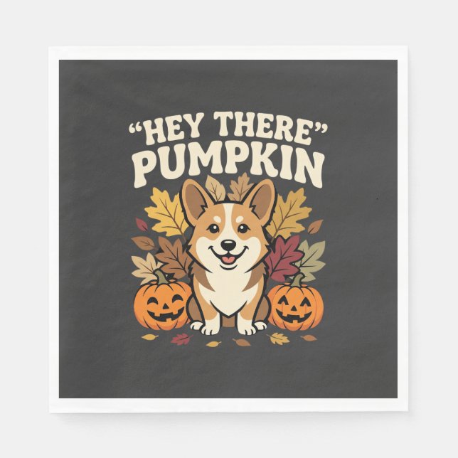 Corgi Halloween Hey There Kürbis Design Serviette (Vorderseite)