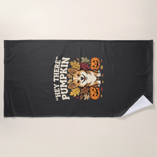 Corgi Halloween Hey There Kürbis-Design Strandtuch (Vorderseite)