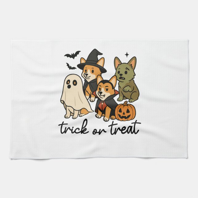 Corgi Halloween-Kostüm  Geschirrtuch (Horizontal)