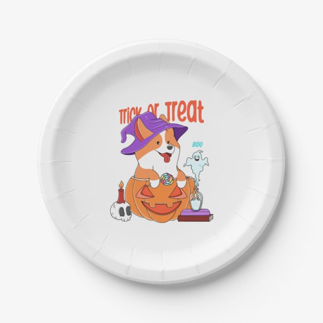 Corgi Halloween Pappteller (Vorderseite)