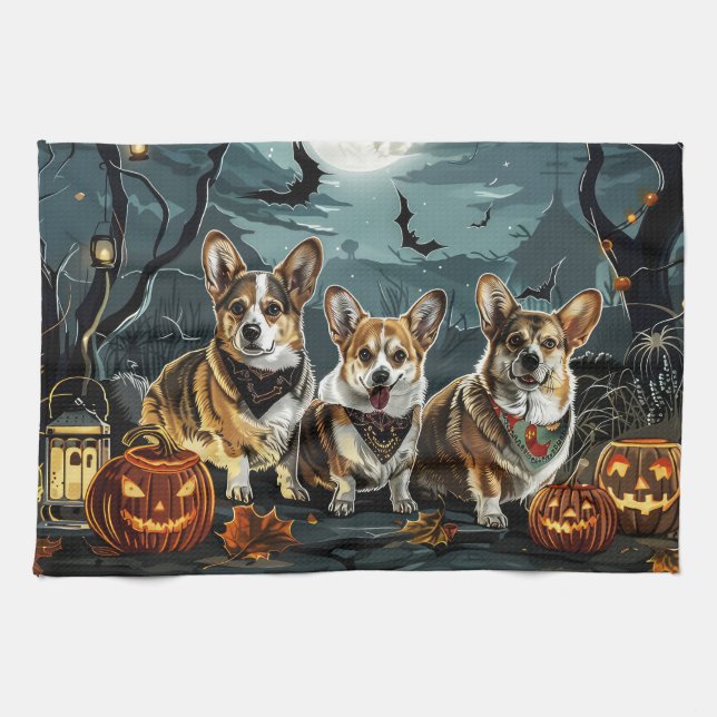 Corgi Halloween Spooky Geschirrtuch (Horizontal)