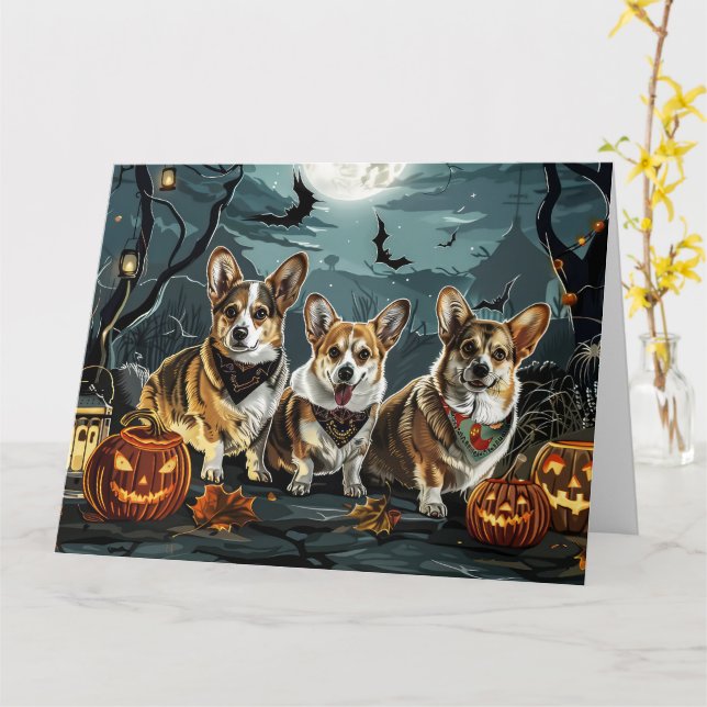 Corgi Halloween Spooky Karte (Gelbe Blume)