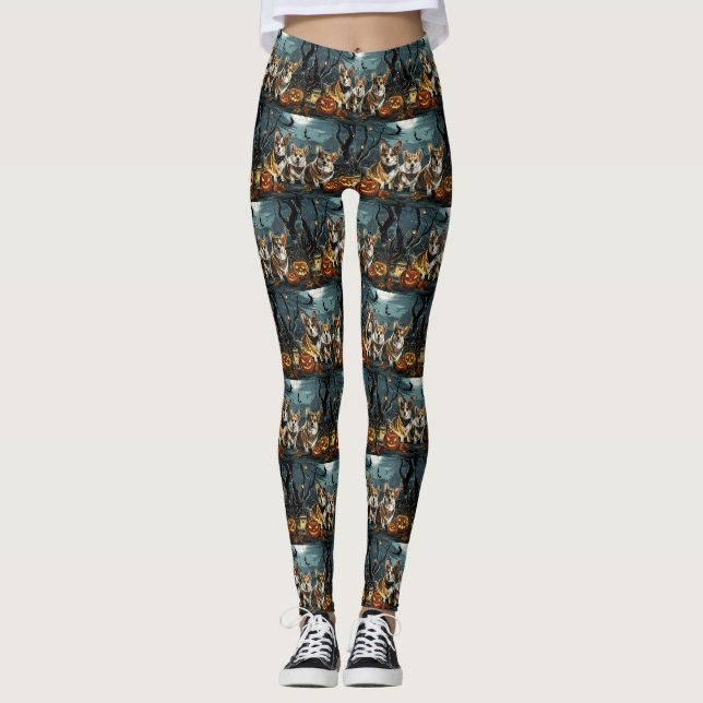 Corgi Halloween Spooky Leggings (Vorderseite)