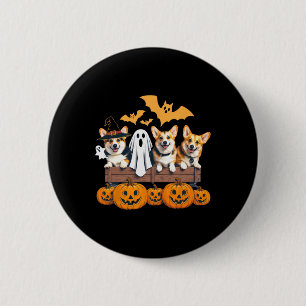 Corgi Halloween Trio Funny Spooky Dog Lover Outfit Button