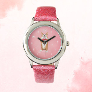 Corgi hält eine Herzüberwachung Armbanduhr