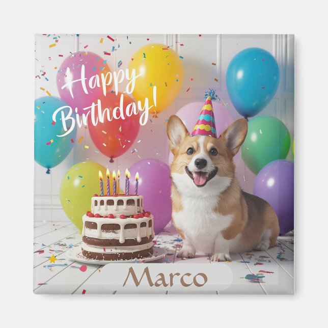 Corgi Happy Birthday Magnet (Vorne)