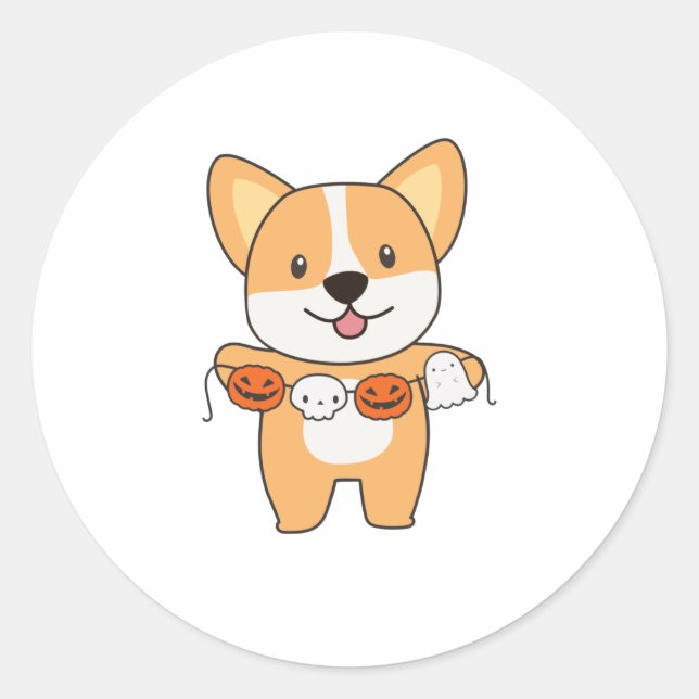 Corgi Happy Halloween Hundekostüm Runder Aufkleber (Vorderseite)
