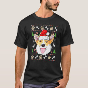 Corgi hässlicher Weihnachtshund Santa Hut Xmas Jun T-Shirt