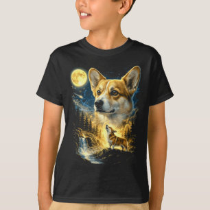 Corgi heult zum Mond Meme lustig 90er Corgi Hundel T-Shirt