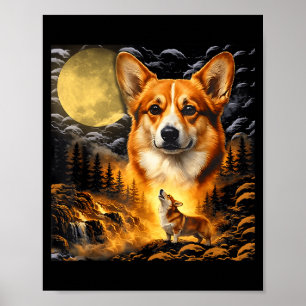 Corgi heult zum Mond, vintage Mond 90er Tier Poster