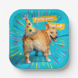 Corgi-Hintern-Geburtstagshut Pappteller