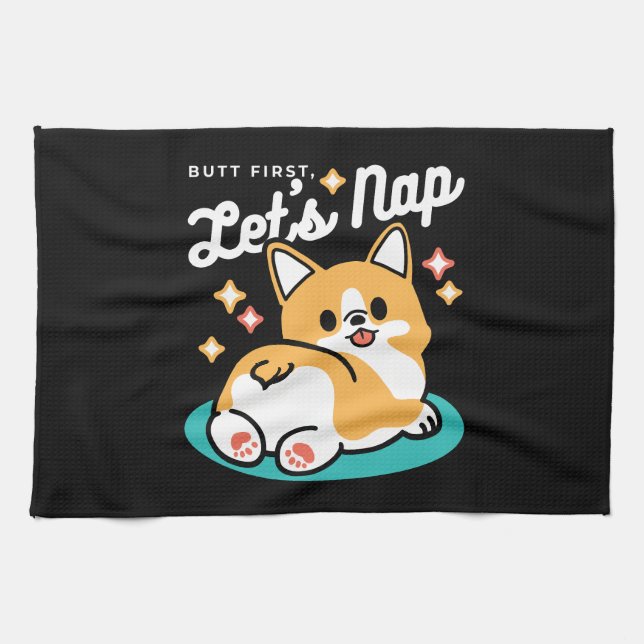 Corgi Hintern und Nickerchen Vibes - Niedlicher Sc Geschirrtuch (Horizontal)