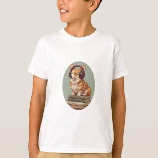 Corgi hört Musik auf Büchern Kinder T-Shirt